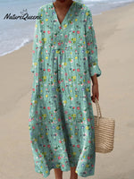 Women's Lovely Floral Art Print Cotton Dress