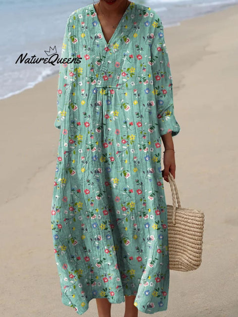 Women's Lovely Floral Art Print Cotton Dress