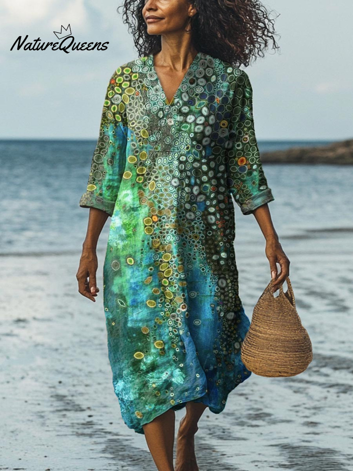 Women's Abstract Ocean Pattern Art Print Cotton Dress