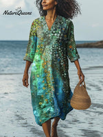 Women's Abstract Ocean Pattern Art Print Cotton Dress