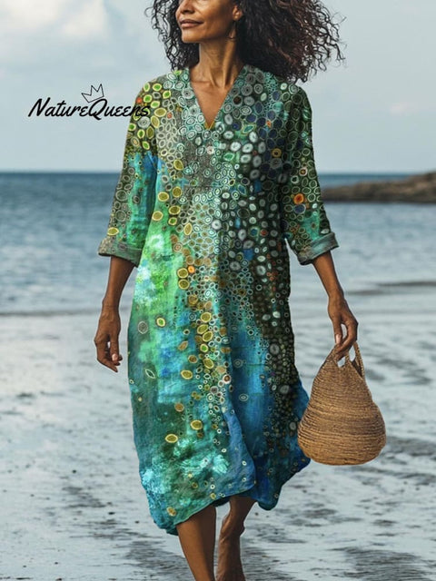 Women's Abstract Ocean Pattern Art Print Cotton Dress