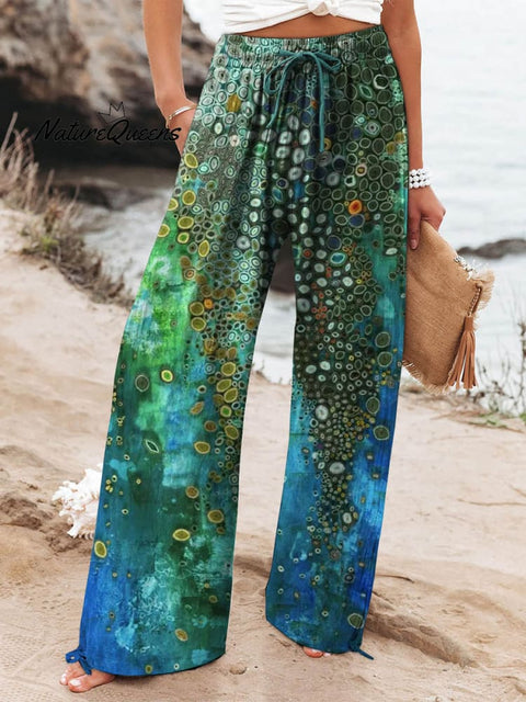 Women's Abstract Ocean Pattern Art Printed Cotton And Linen Casual Pants