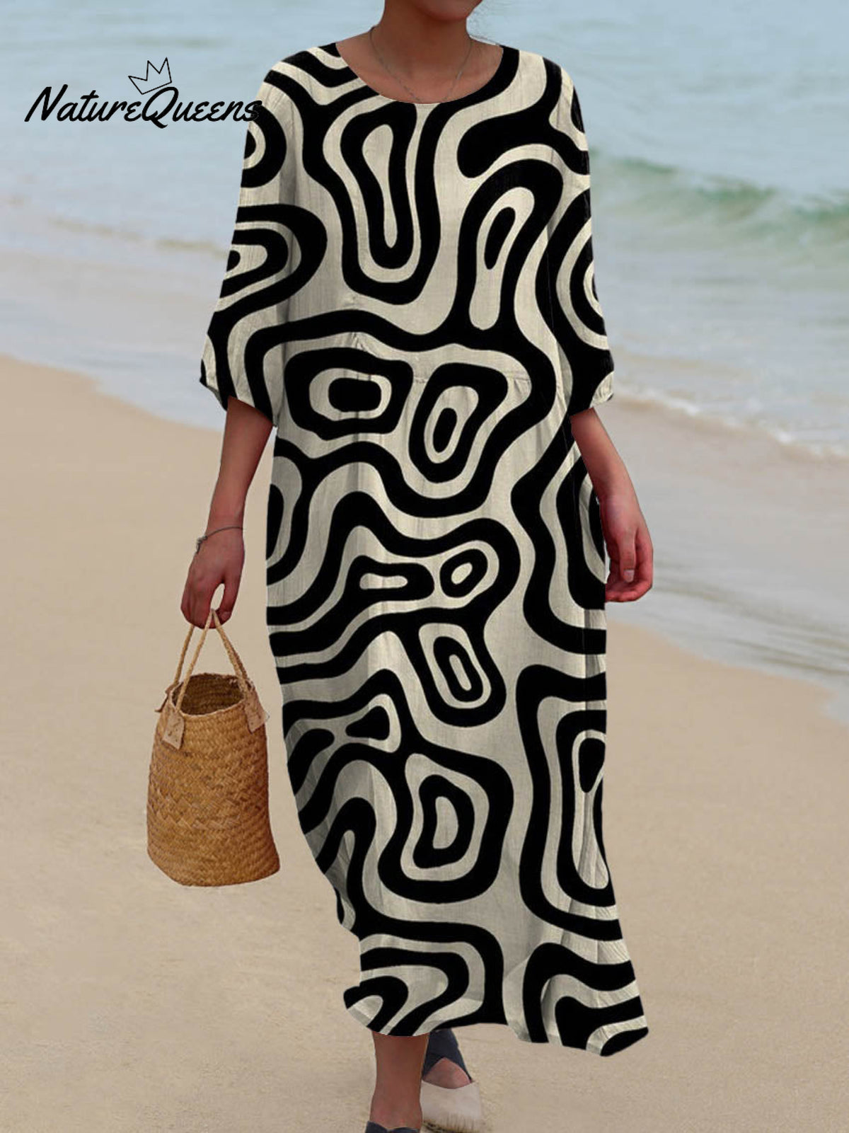 Women's Vintage Abstract Pattern Art Print Pocket Cotton Dress