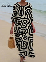 Women's Vintage Abstract Pattern Art Print Pocket Cotton Dress