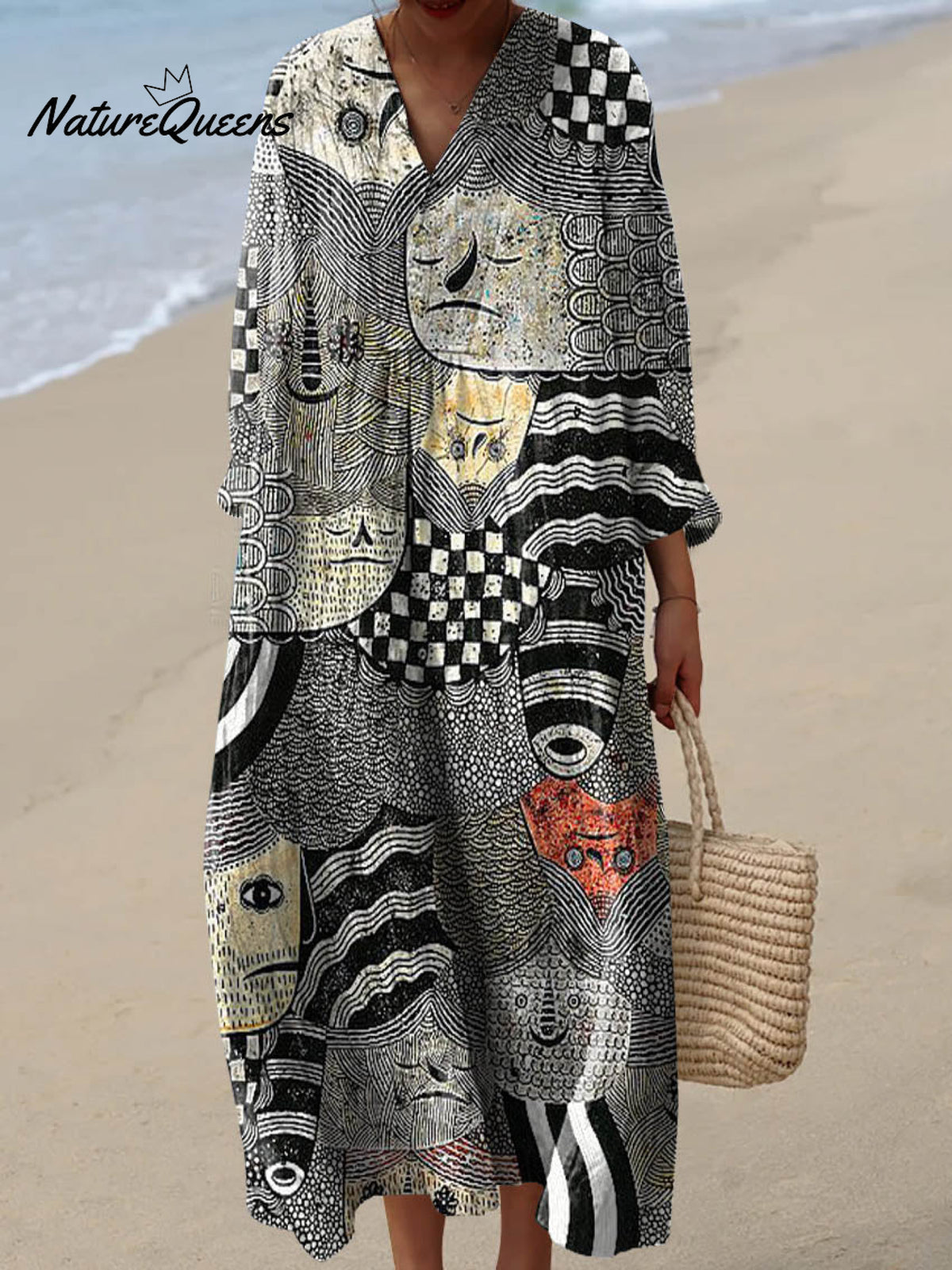 Women's Abstract Illustration Pattern Art Print Cotton Dress