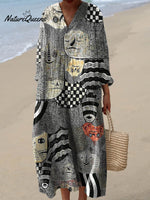 Women's Abstract Illustration Pattern Art Print Cotton Dress