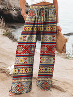 Women's Vintage Ethnic Pattern Art Printed Cotton And Linen Casual Pants