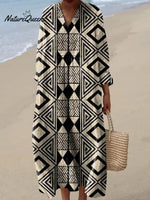 Women's Vintage Geometric Pattern Art Print Cotton Dress