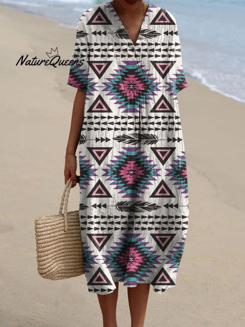 Women's Geometric Pattern Art Print Flowy Cotton Dress