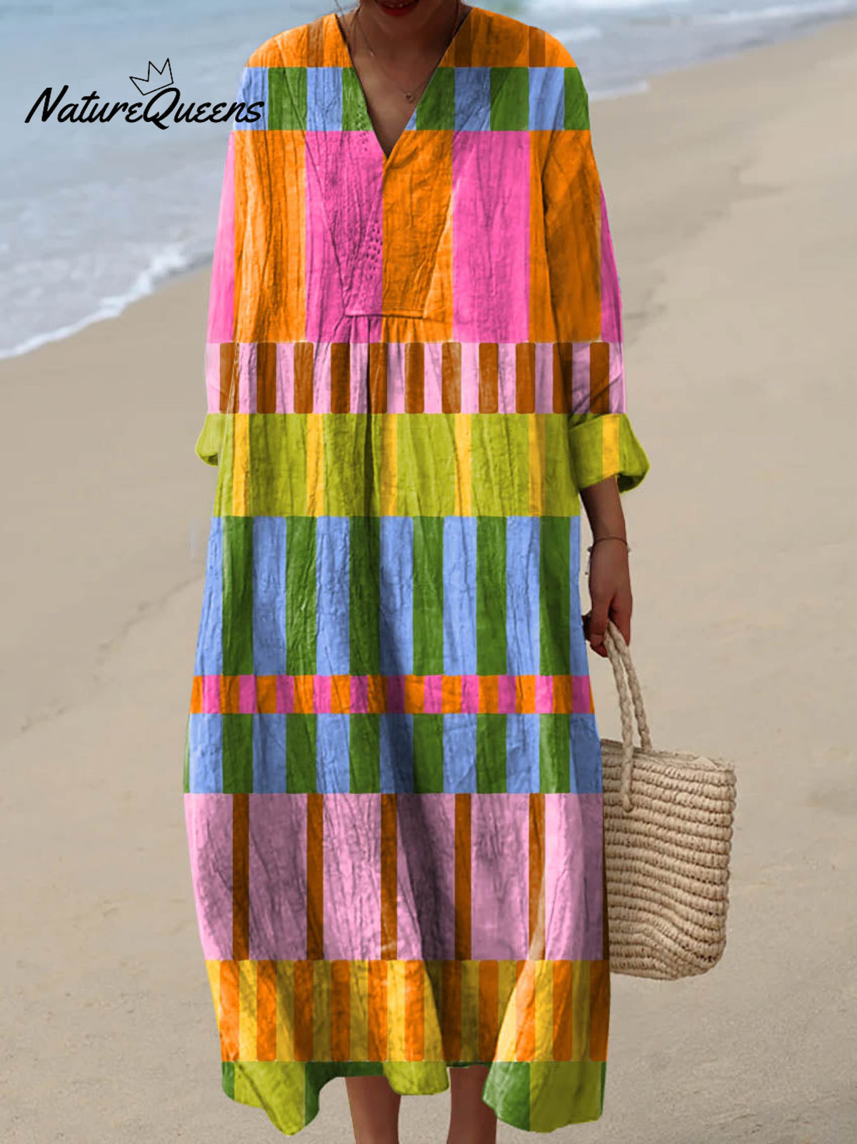 Women's Vintage Geometric Pattern Art Print Cotton Dress