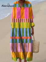 Women's Vintage Geometric Pattern Art Print Cotton Dress