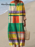 Women's Vintage Geometric Pattern Art Print Cotton Dress