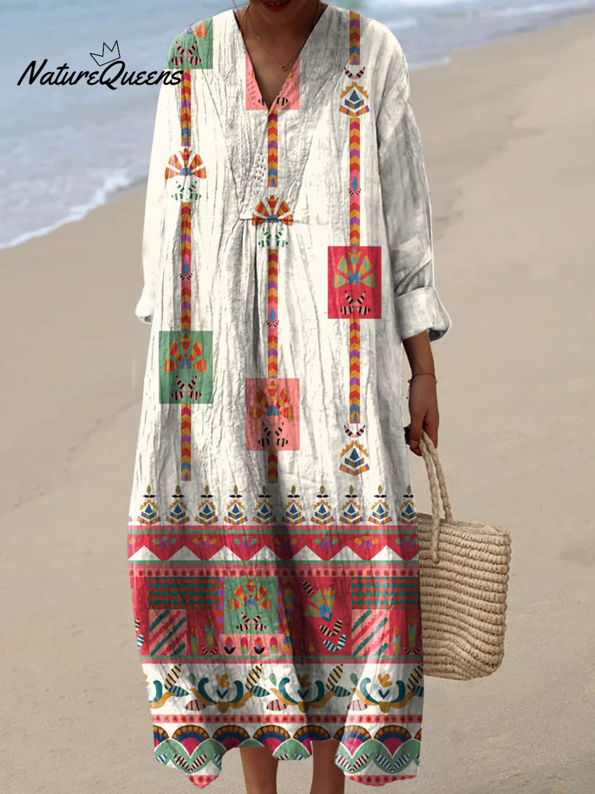 Women's Vintage Ethnic Pattern Art Print Cotton Dress