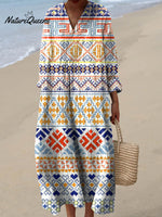 Women's Vintage Geometric Pattern Art Print Cotton Dress