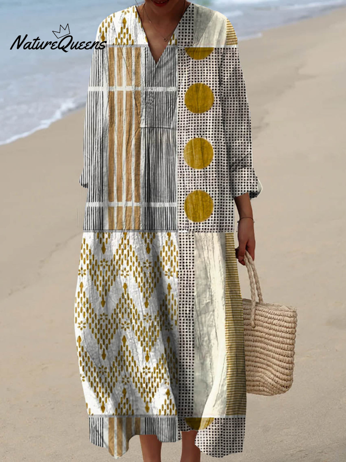 Women's Abstract Geometric Pattern Art Print Cotton Dress