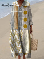 Women's Abstract Geometric Pattern Art Print Cotton Dress