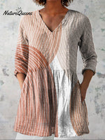 Women's Abstract Geometric Line Pattern Art Print Casual Linen V-neck Shirt