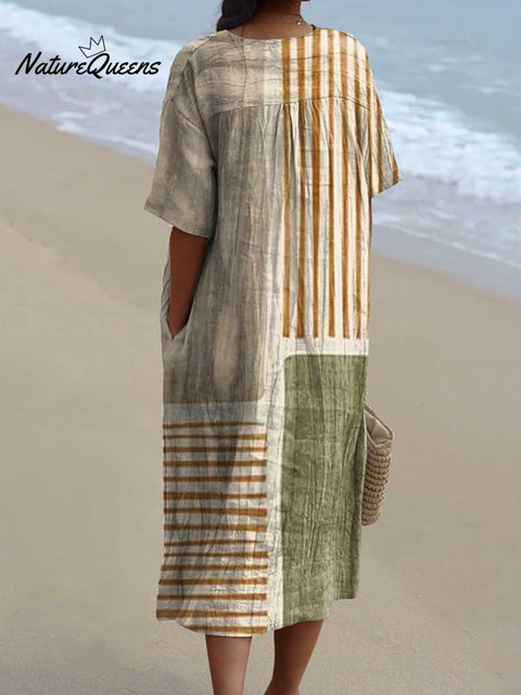 Women's Geometric Pattern Art Print Flowy Cotton Dress