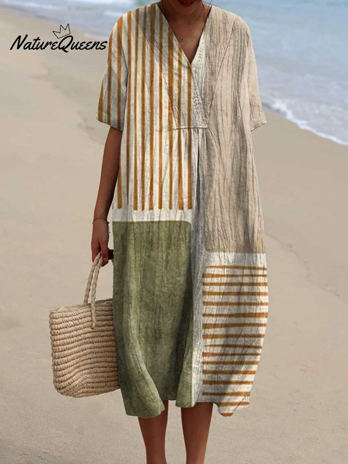 Women's Geometric Pattern Art Print Flowy Cotton Dress