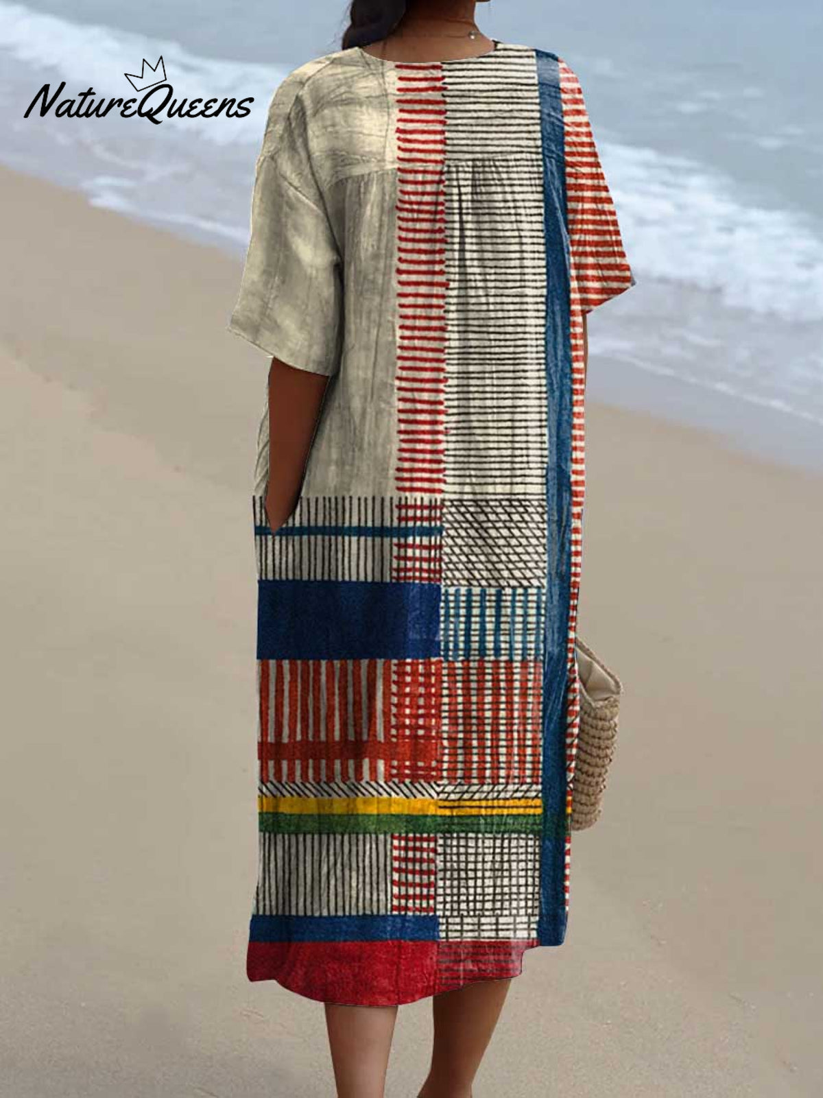 Women's Abstract Geometric Pattern Art Print Flowy Cotton Dress