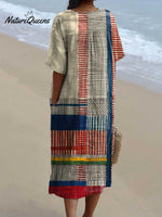 Women's Abstract Geometric Pattern Art Print Flowy Cotton Dress