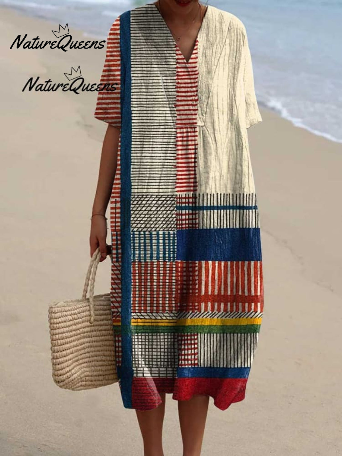 Women's Vintage Geometric Line Art Print Cotton Dress