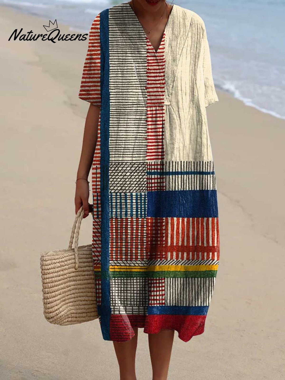 Women's Abstract Geometric Pattern Art Print Flowy Cotton Dress