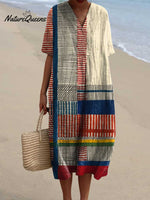 Women's Abstract Geometric Pattern Art Print Flowy Cotton Dress