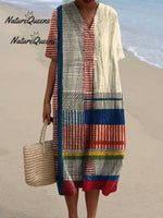 Women's Vintage Geometric Line Art Print Cotton Dress