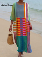 Women's Abstract Geometric Pattern Art Print Pocket Cotton Dress