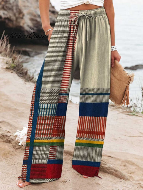 Women's Abstract Geometric Pattern Art Printed Cotton And Linen Casual Pants