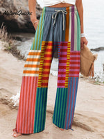 Women's Abstract Geometric Pattern Art Printed Cotton And Linen Casual Pants