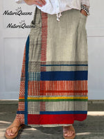 Women's Vintage Geometric Line Art Print Cotton Dress