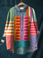 Women's Abstract Geometric Pattern Art Print Casual Cotton And Linen Shirt