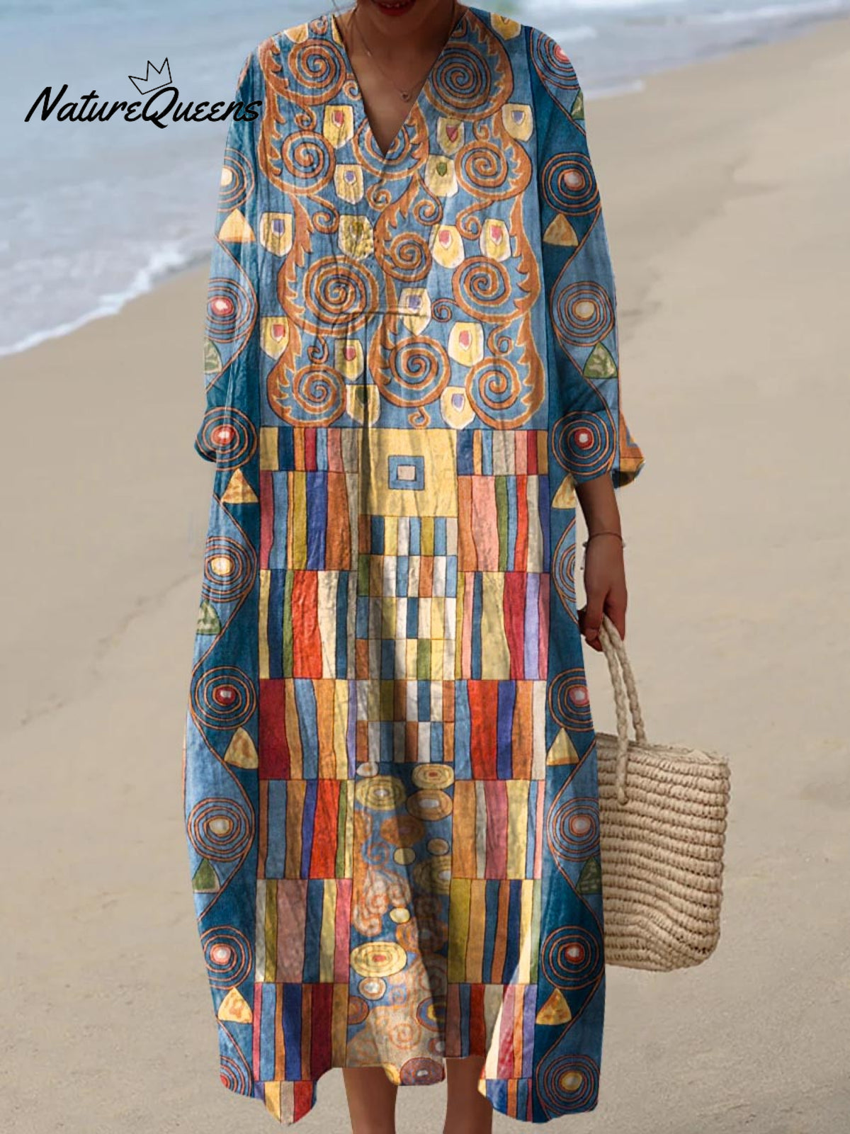 Women's Abstract Geometric Pattern Art Print Cotton Dress