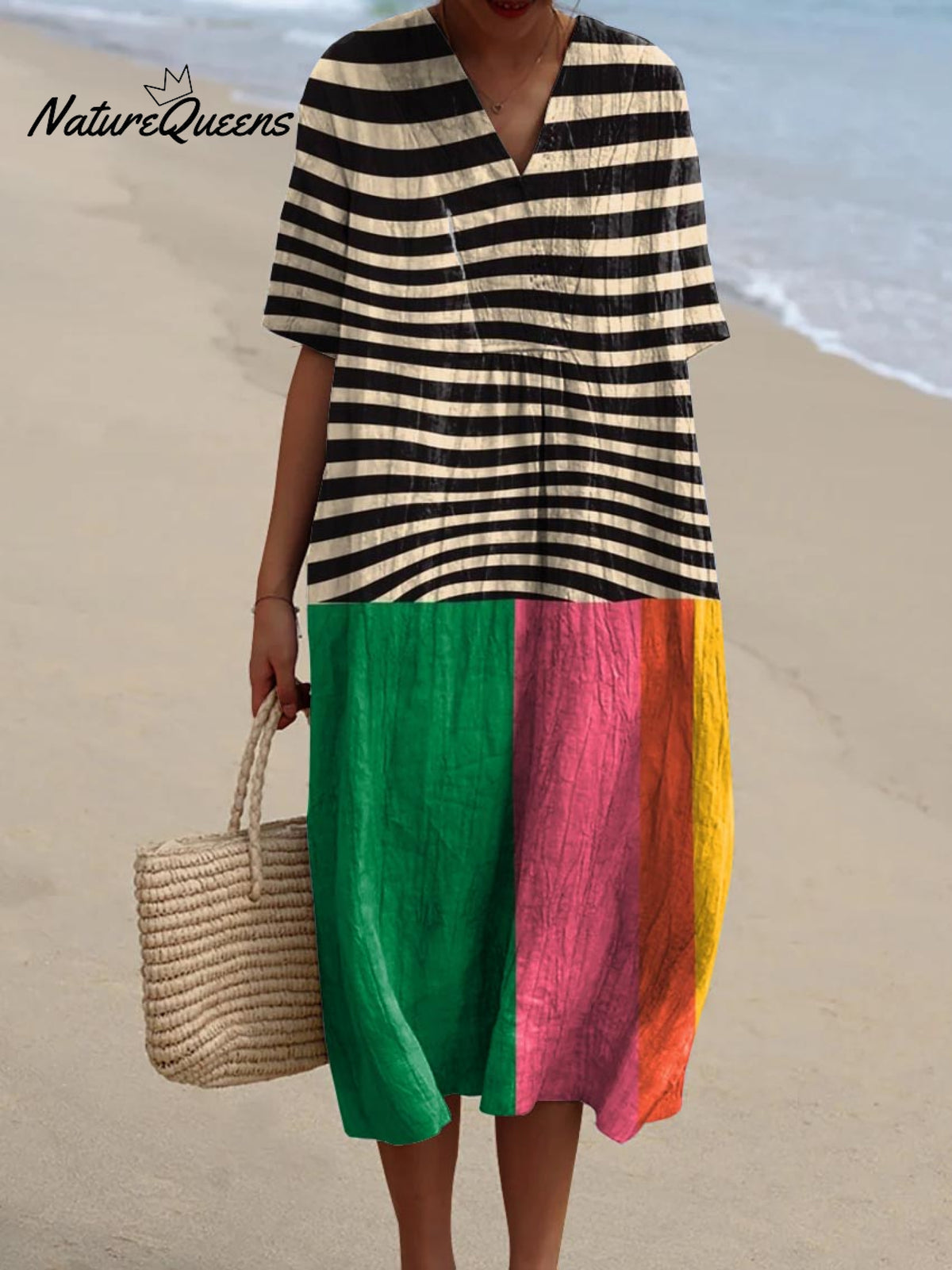 Women's Abstract Geometric Pattern Art Print Cotton Flowy Dress