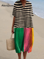 Women's Abstract Geometric Pattern Art Print Cotton Flowy Dress