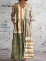 Women's Abstract Geometric Pattern Art Print Cotton Linen Pocket Tunic Dress