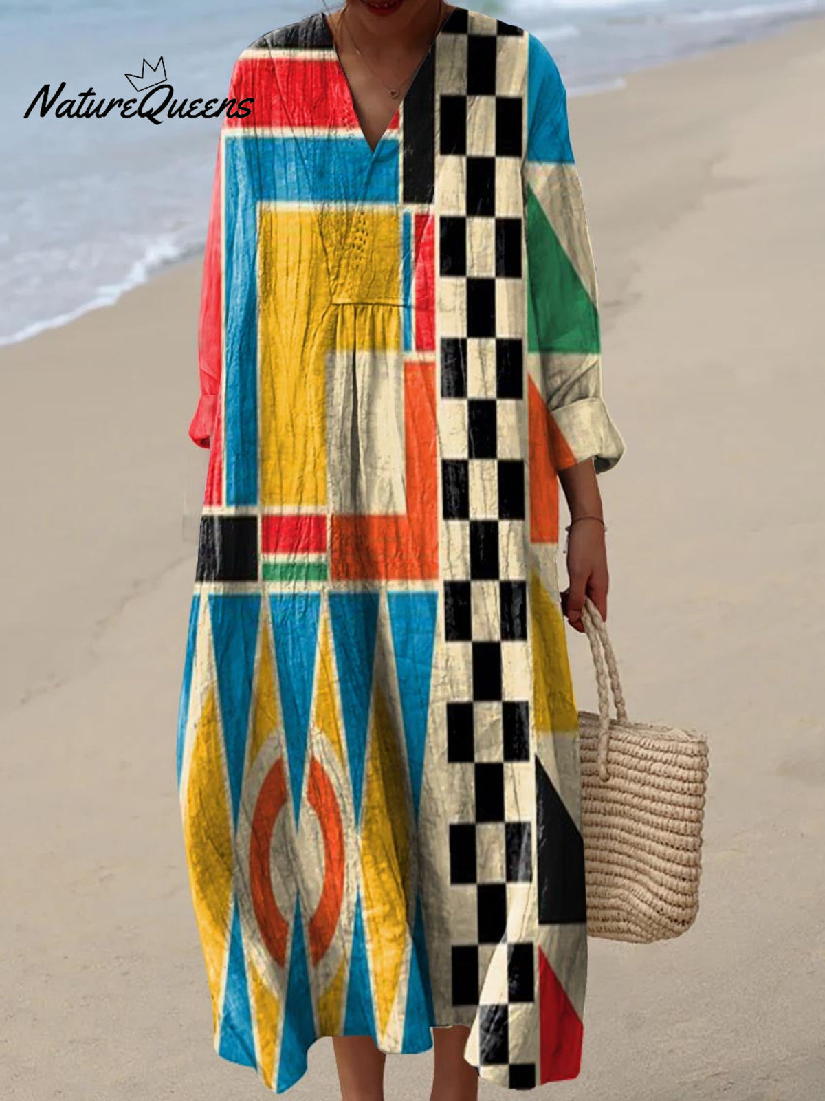 Women's Abstract Geometric Pattern Art Print Cotton Dress