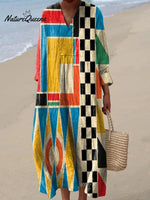 Women's Abstract Geometric Pattern Art Print Cotton Dress