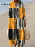 Women's Abstract Geometric Pattern Art Print Cotton Dress