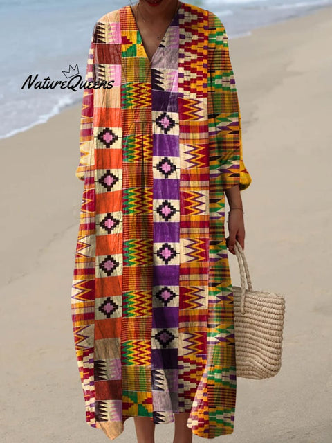 Women's Abstract Geometric Pattern Art Print Cotton Dress