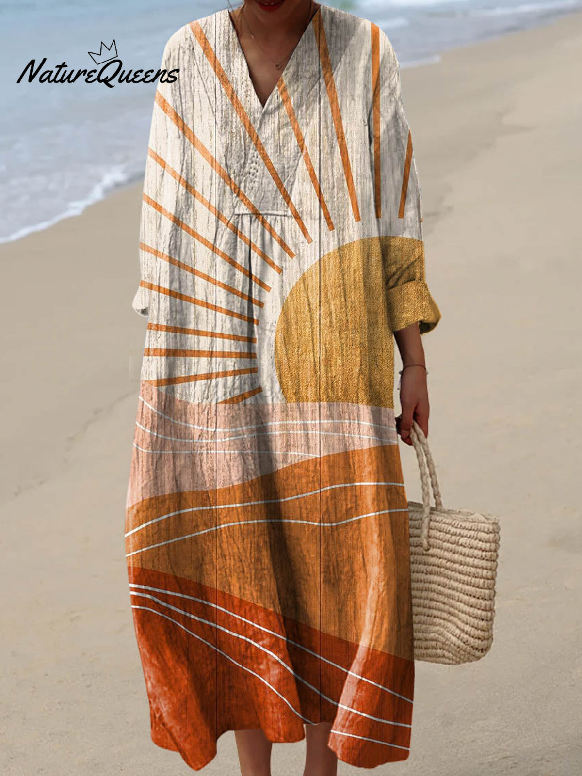 Women's Abstract Sun Pattern Art Print Cotton Dress