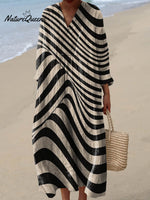 Women's Abstract Geometric Line Pattern Art Print Cotton Dress