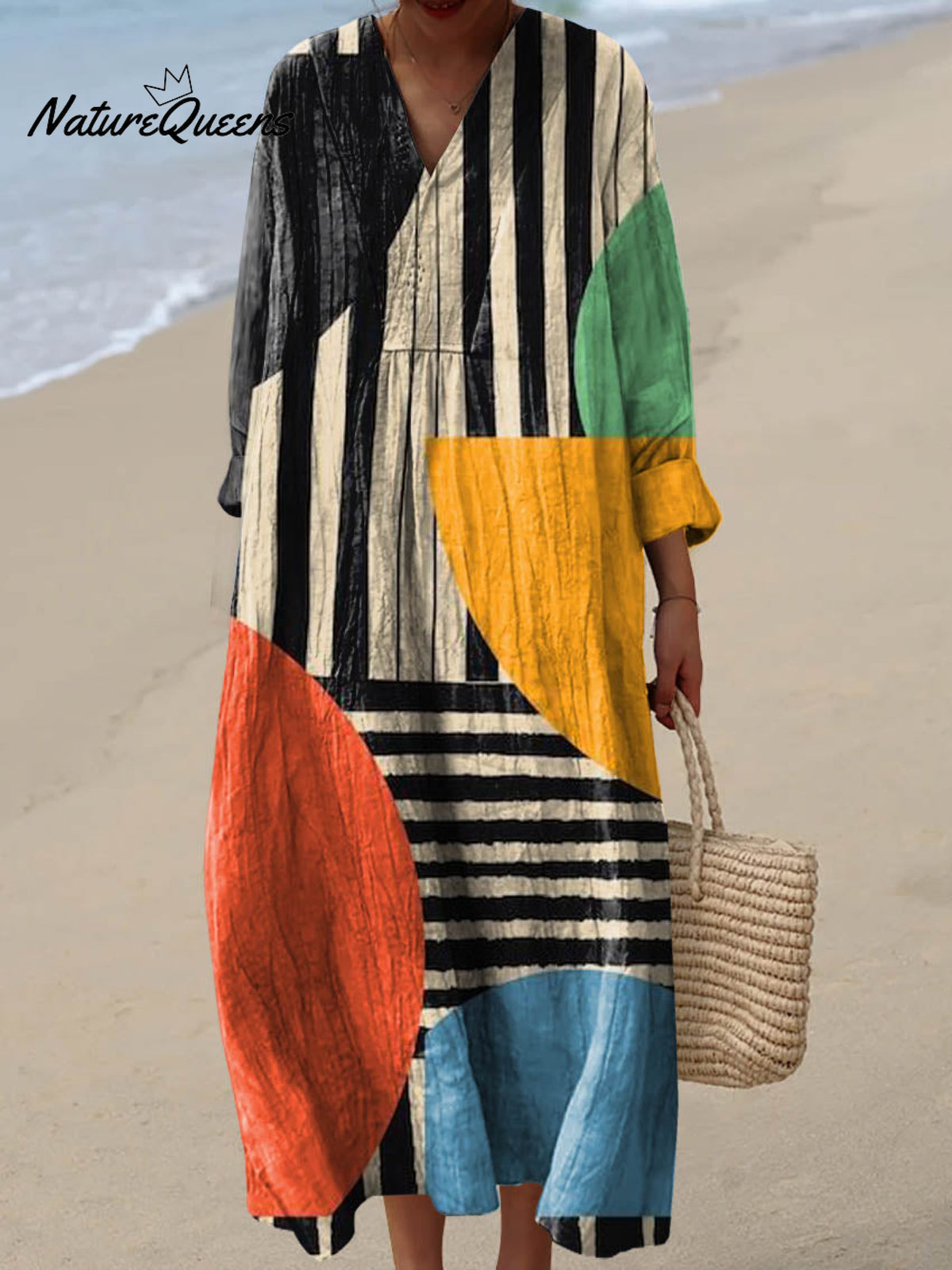 Women's Abstract Geometric Pattern Art Print Cotton Dress