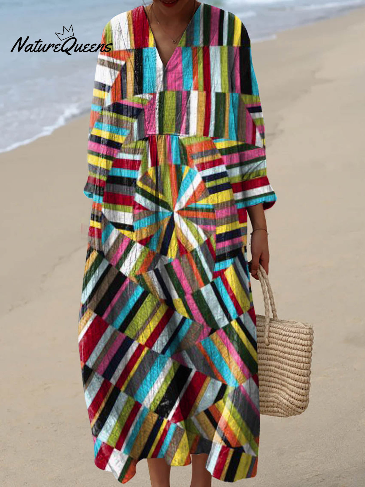 Women's Abstract Geometric Pattern Art Print Cotton Dress