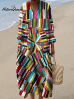 Women's Abstract Geometric Pattern Art Print Cotton Dress