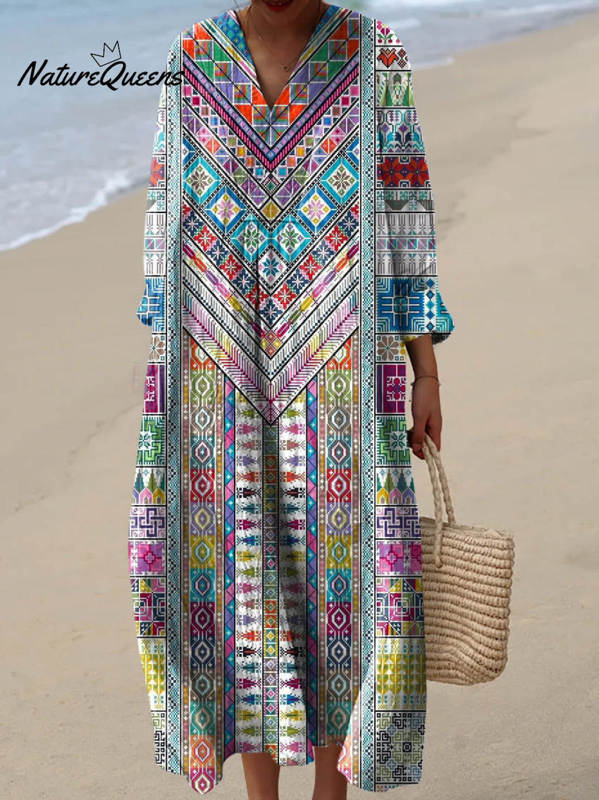 Women's Ethnic Geometric Pattern Art Print Cotton Dress