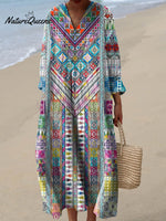 Women's Ethnic Geometric Pattern Art Print Cotton Dress