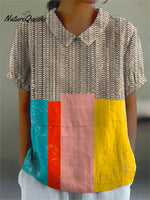 Women's Abstract Geometric Pattern Art Print Casual Cotton And Linen Shirt